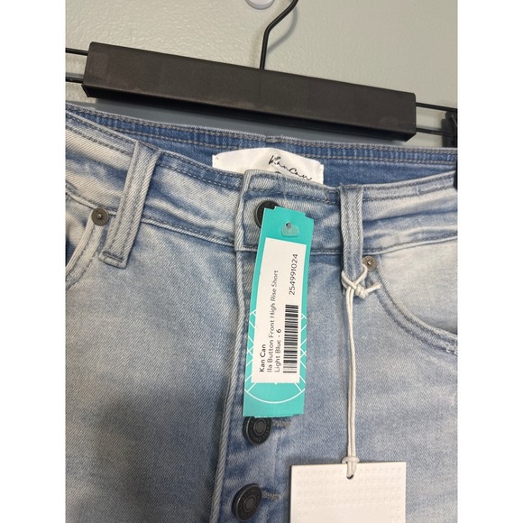 Kan Can Denim Shorts High Rise Button Fly Distressed Frayed Hem‎ Size 28 - Picture 5 of 6